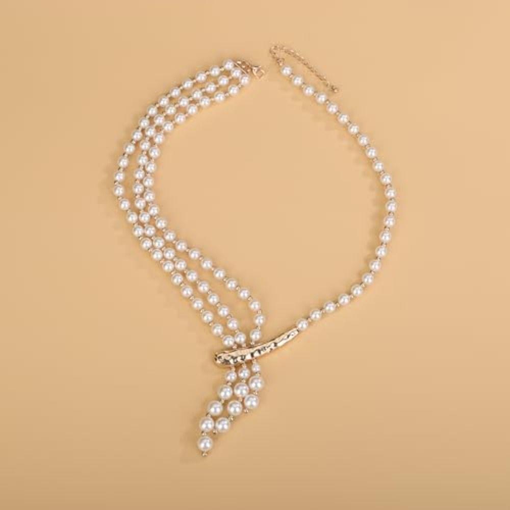 Lock Bone Chain Retro Chic Pearl Necklace Minimalis Elegant Zinc Zinc Alloy Pearl Necklace  Gift