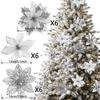 6-24 Stück 15cm Künstliche Weihnachtsblumen mit Clips Stielen, Weihnachtsbaumschmuck Glitzerblume für Girlande Neujahrsparty Dekoration