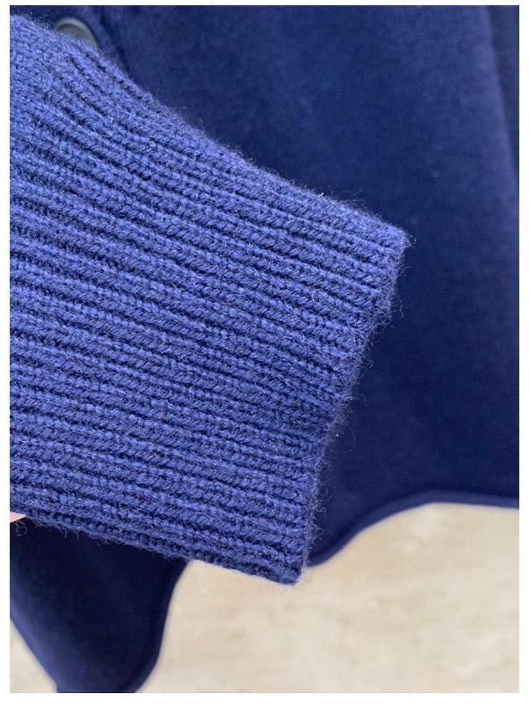 Nanyou Dark Blue Wool Coat - Miu Series: Embroidered Cardigan V-Neck Knitted Top for Women, Spring Collection