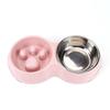 Wheat Straw Stainless Steel Double Pet Bowl - Anti-Choke Slow Feeder for Dogs and Cats
