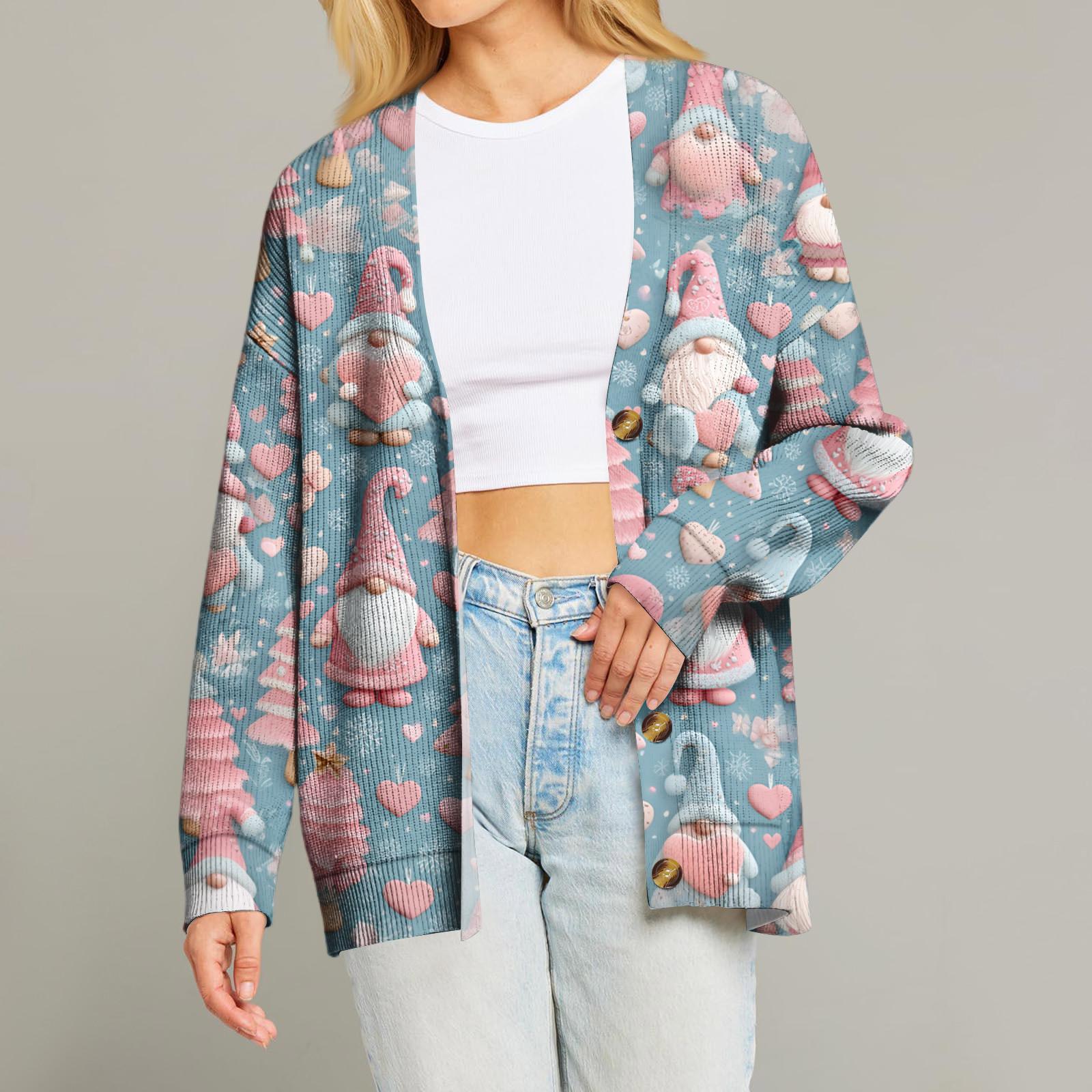 

Женский модный кардиган с длинным рукавом, принтом, V-образным вырезом, на пуговицах, свободного кроя XL