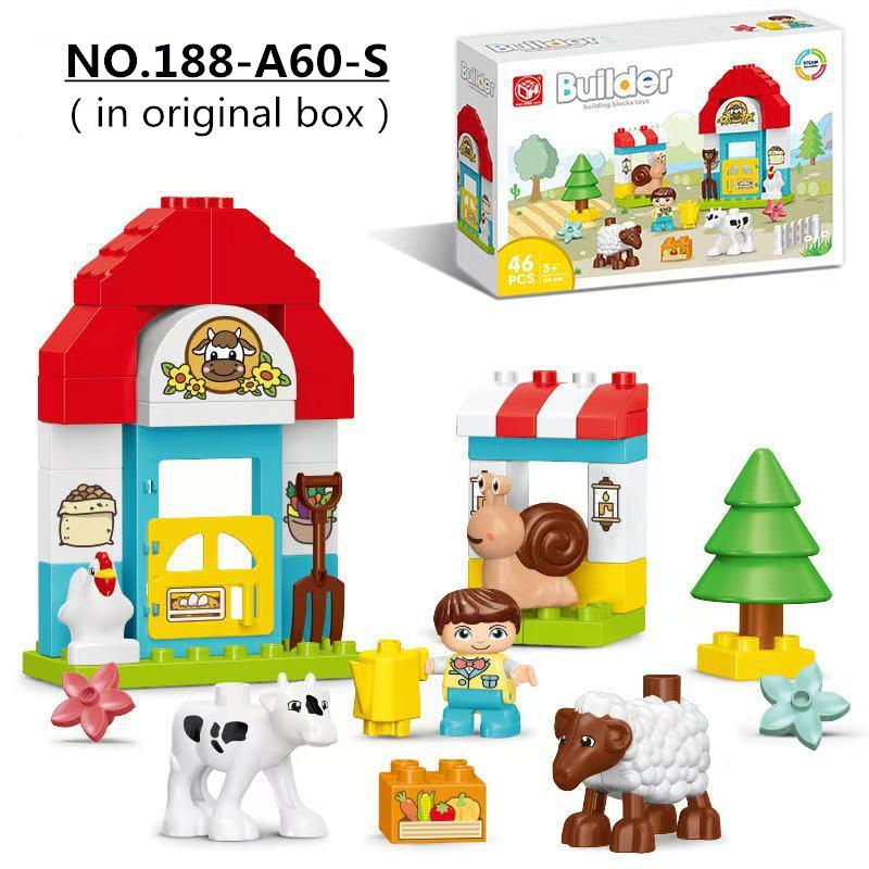 46pcs/set Creative Farm Series Large Particle Building Blocks Kindergarten Early Education Puzzle Toys For Kids Christmas Gifts