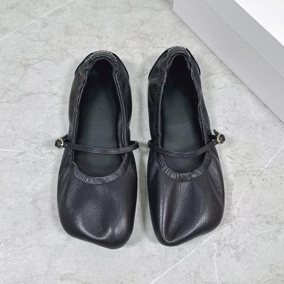 Nischenhafte Französische Retro Leder Damen Mary Jane Ballerinas