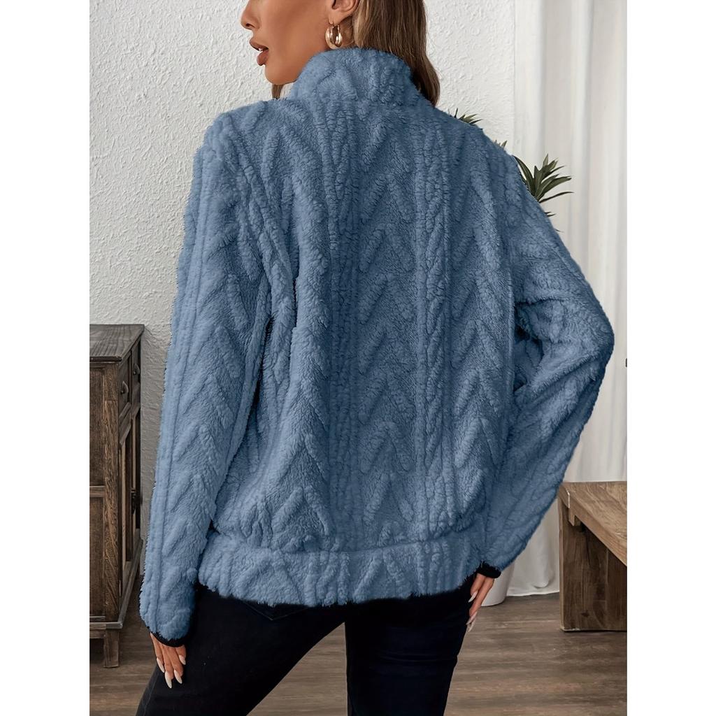 Podzimní a zimní nový styl klopa malý voňavý žakárový poloviční zip plyšová kapsa krátká mikina