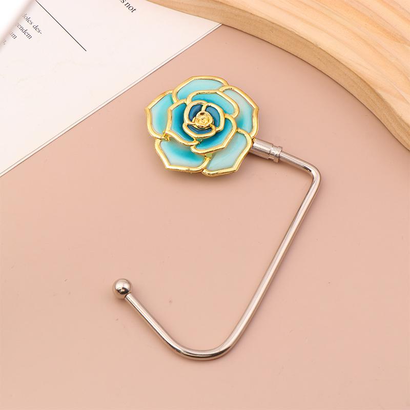 Elegant Gradient Rose Bag Purse Hook Portable Handbag Hanger Fashion Foldable Table Hook Organizer Desk Side Hooks