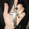 Retro Dark Cross Pendant Necklace Long Style Spicy Girl Y2k Leather Rope Sweater Chain Niche Design Hanging Accessory