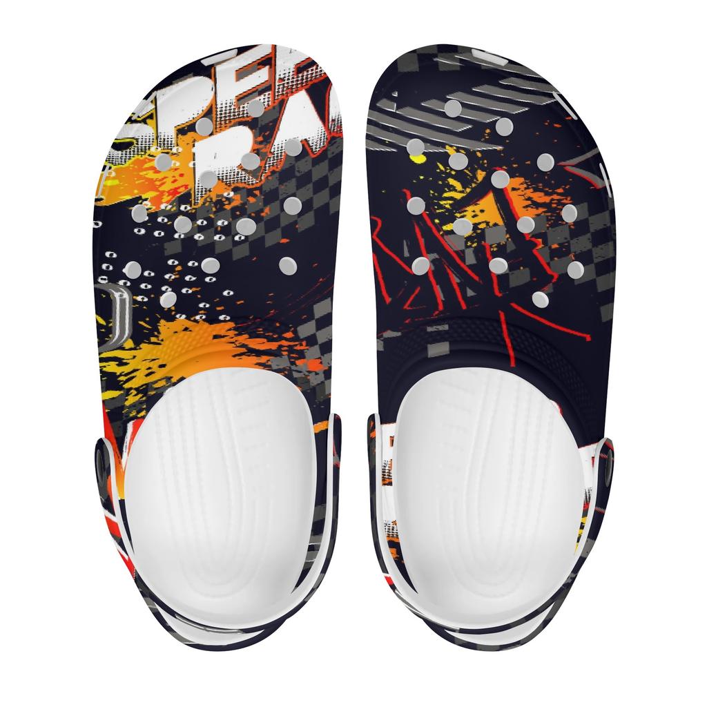 White EVA Clogs with Colorful Print Women Men Breathable Slip On Garden Shoes Beach Pool Bathroom Home Sandals Casual Walking
