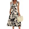 Women's Fashion Round Neck Sleeveless Pleated Beach Dress With Pockets Long Floral Dresses