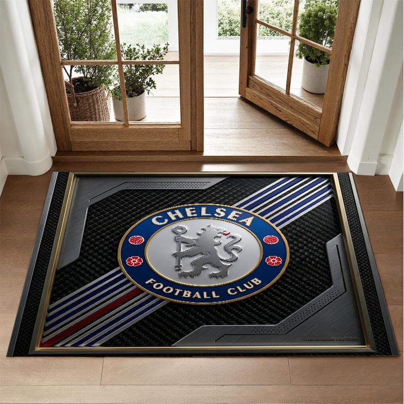 Chelsea FC Design Crystal Velvet Rug Soft Decorative Mat for Bedroom Entrance