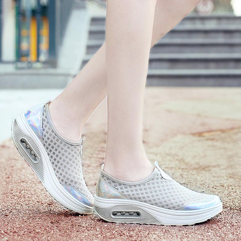Autumn New Rocking Shoes Air Cushion Women's Shoes Mesh Casual Sports Thick-soled Muffin Shoes Women's Single Shoes