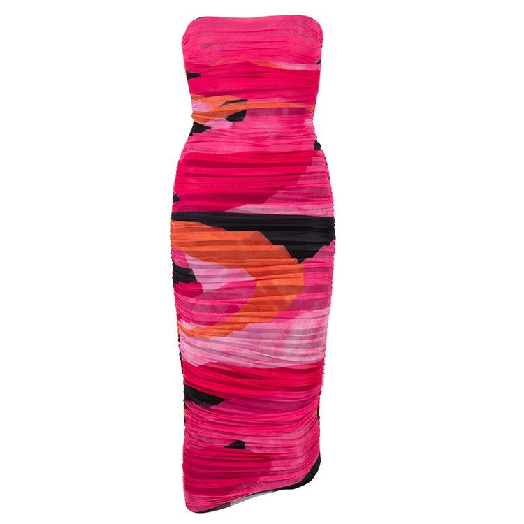 European and American Women's Tube Top Sexy Printed Pencil Dress