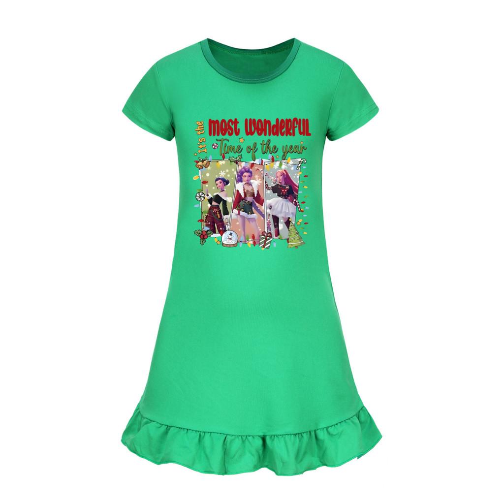 5096 Kinder Mädchen Weihnachten Neujahr Mira Zoey Rumi Gedrucktes Rüschen Kurzarm Freizeitkleid