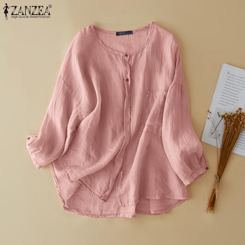 

ZANZEA Женские повседневные хлопковые летние блузки с длинным рукавом с длинным рукавом ZANZEA