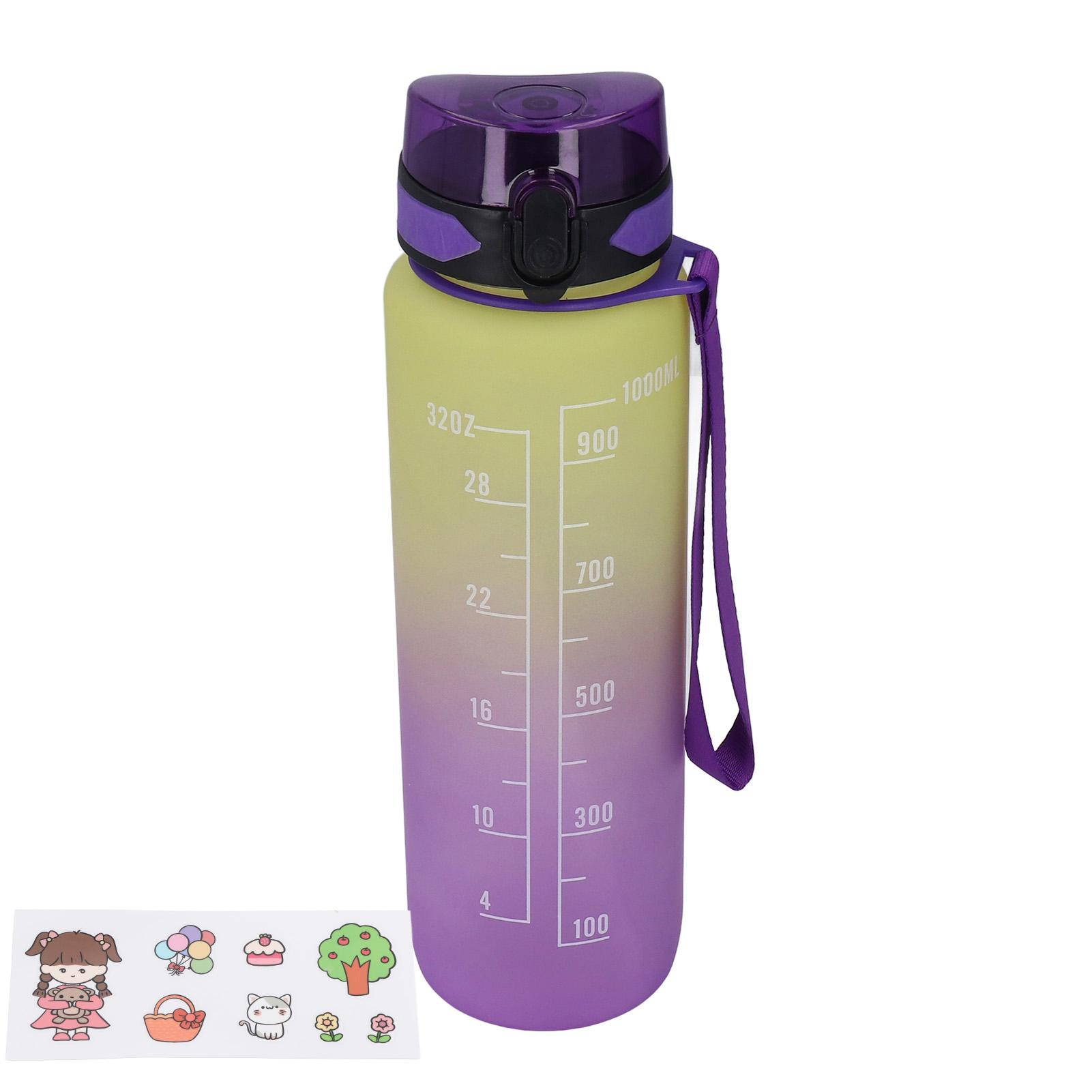 1000ML Water Bottle Portable Gradient Frosted Sport Water Bottle   Cover Space Cup with Sticker Rope