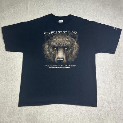 Grizzly Bear “Rugged Hunter Graphic T-Shirt Men’s XL Black Wildlife Big Face Tee