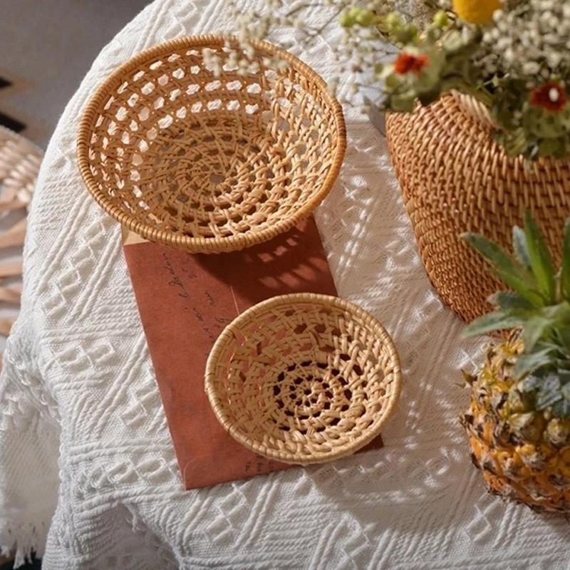 1PC Fruits Vegetable Storage Basket Hand Woven Basket Picnic Basket Handmade Bread Cover Wicker Basket Kitchen Storage