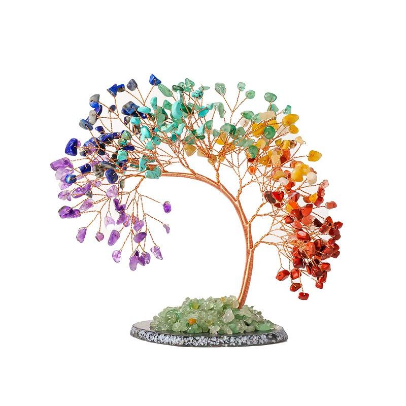 Seven-Color Crystal Phoenix Tail Tree with Agate Base – Creative Home Decor Ornament