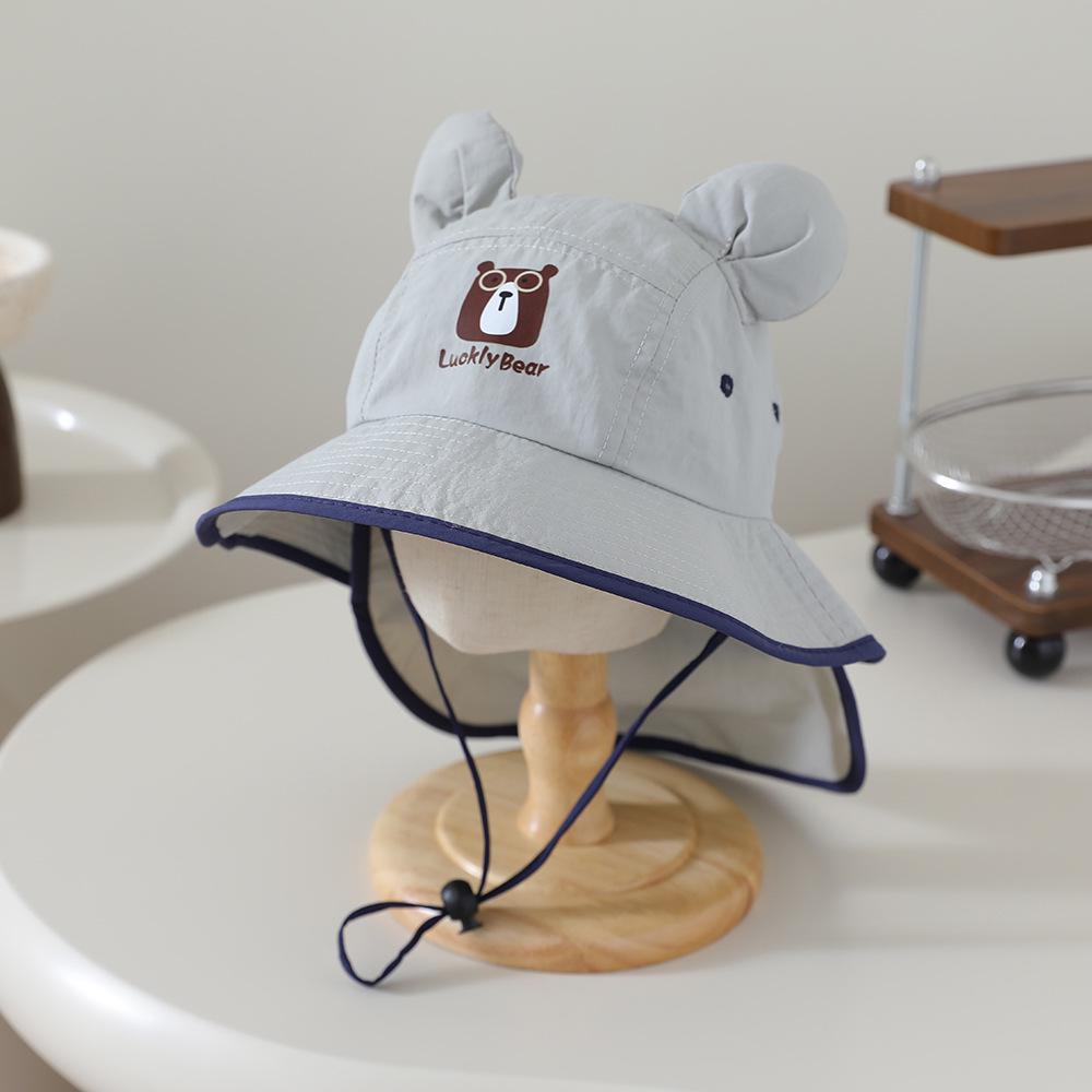 Kids' Summer Wide Brim Bucket Hat - Little Bear Design, Breathable, Quick-Dry Sun Protection for Boys & Girls