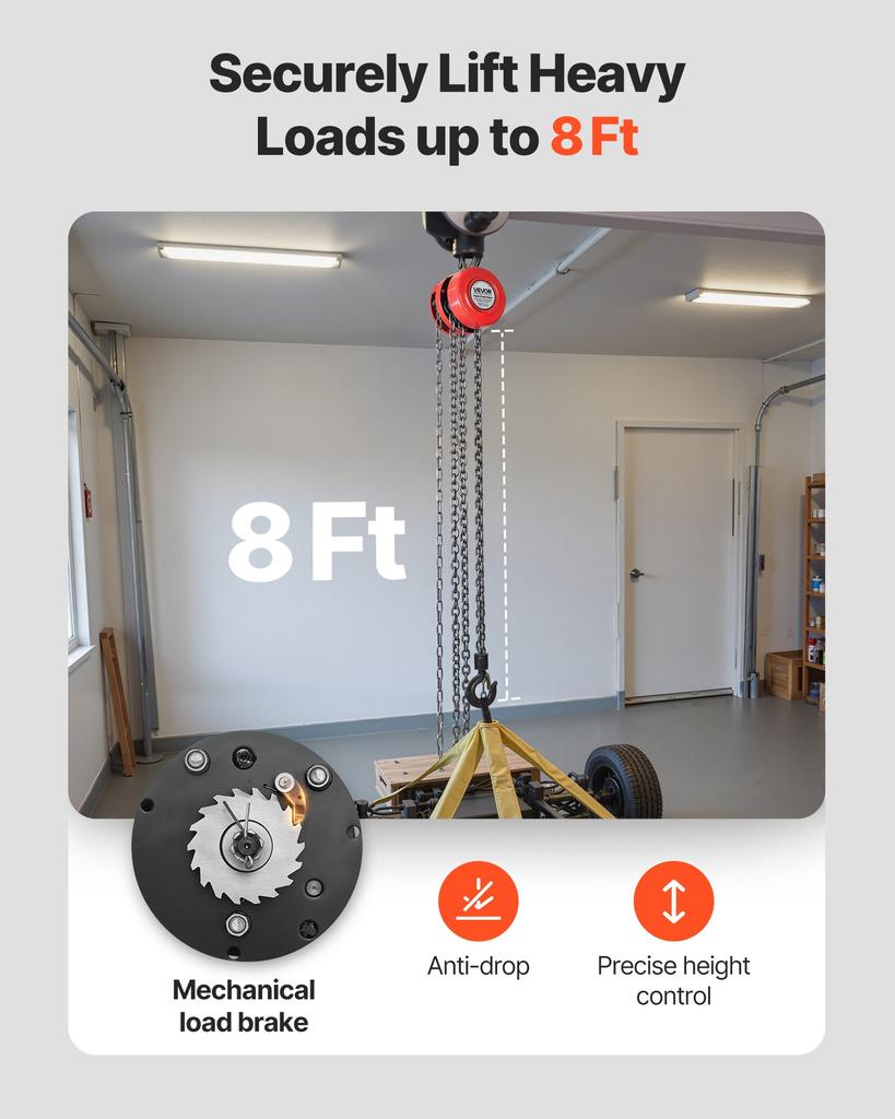 VEVOR Hand Chain Hoist, 1 Ton Capacity, Manual Chain Block with Upgrade G70 Galvanized Chain, 2.44 M Lifting Height