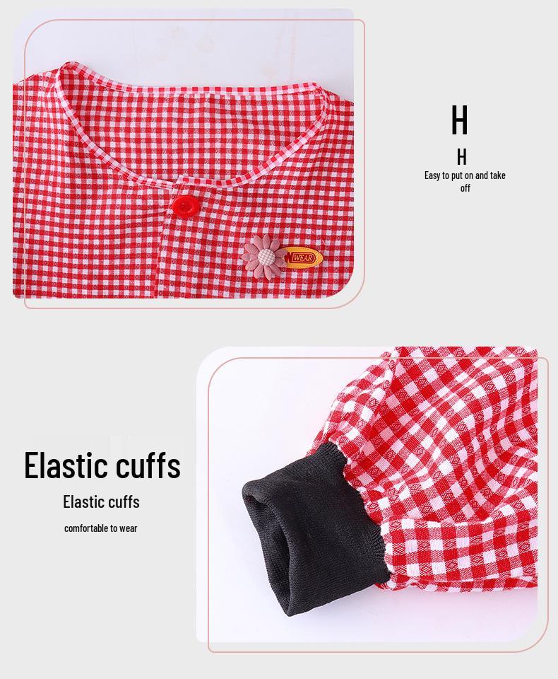 Plaid Long-Sleeve Apron Smock for Adults - Korean Style