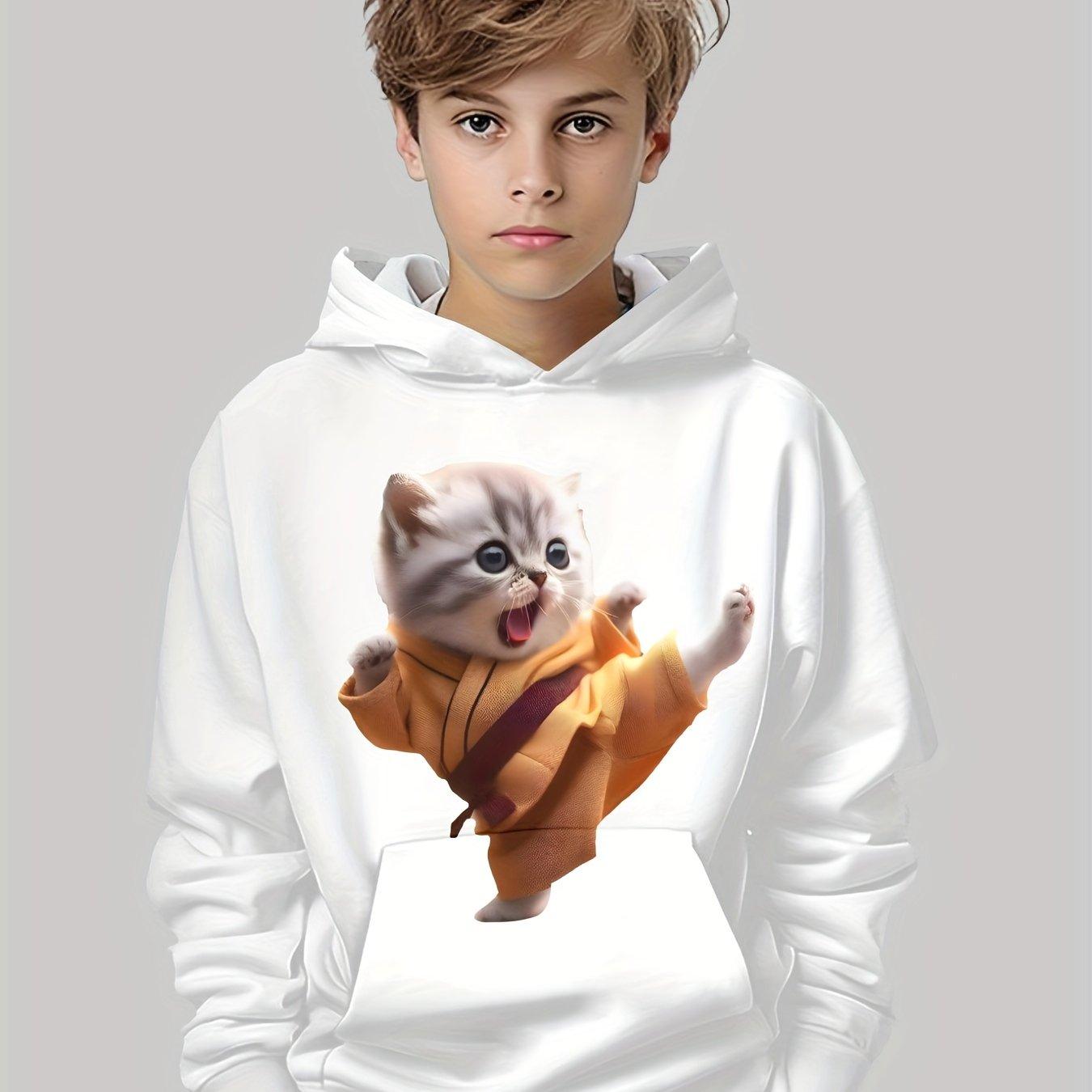 

Детская одежда Толстовки с капюшоном с длинным рукавом Детская толстовка с рисунком из мультфильма Детская мода с принтом кота Летняя одежда для девочек Топ для мальчиков 140CM