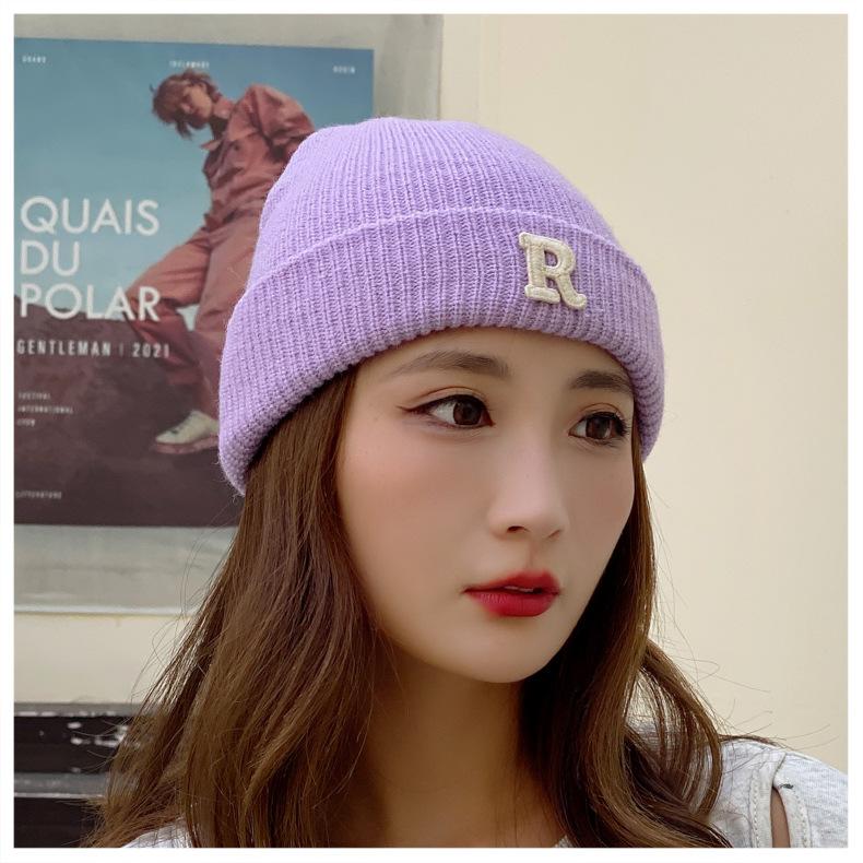Winter Knitted Hat for Women Warm Pullover Hat P Shaped Bag Head Trendy Face Small Korean Version Wool Hat Men