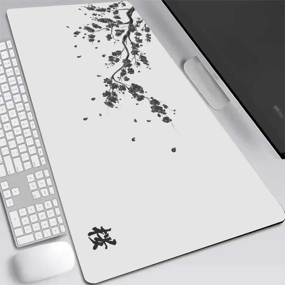 Schwarz Rote Pflaumenblüte Gaming-Mauspad Wasserdicht Rutschfest Große Schreibtischmatte 800x300x2mm gray