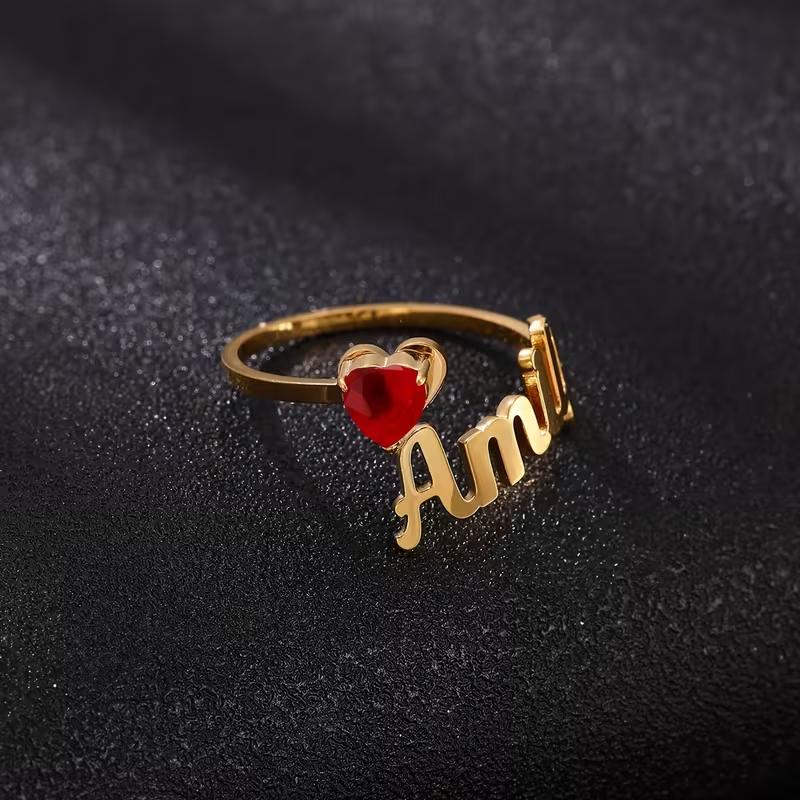 

Custom Birthstone Name Ring For Women Wife Wedding Gift Dainty Birthday Jewelry Personalized Gold Color Stainless Steel Anillos Silvery