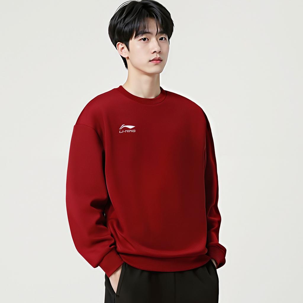 Li-Ning Casual Simple Versatile Round Neck Letter Print Loose Comfortable Sweatshirt Men Sweatshirt AWDVG85-4