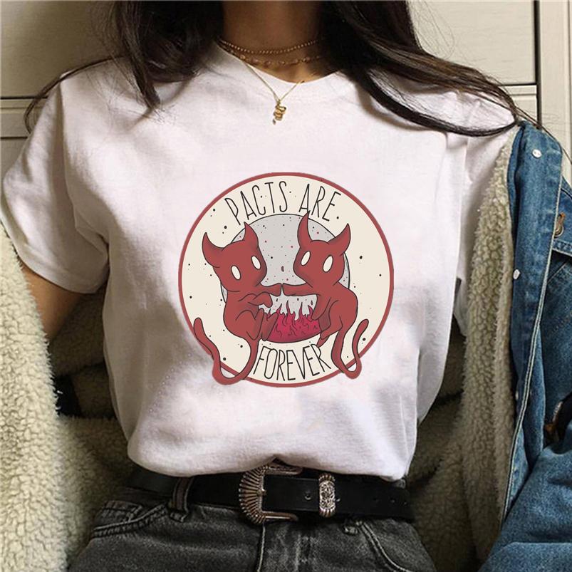 Summer Tshirt Female Tee Skull Cat Print Women Tshirt Punk Dark Grunge Streetwear Ladies Gothic Top Tshirts Harajuku Clothes Y2K