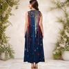 Women Plus Size Keyhole Neck Sleeveless Star Printed A Line Long Dress Red Blue White