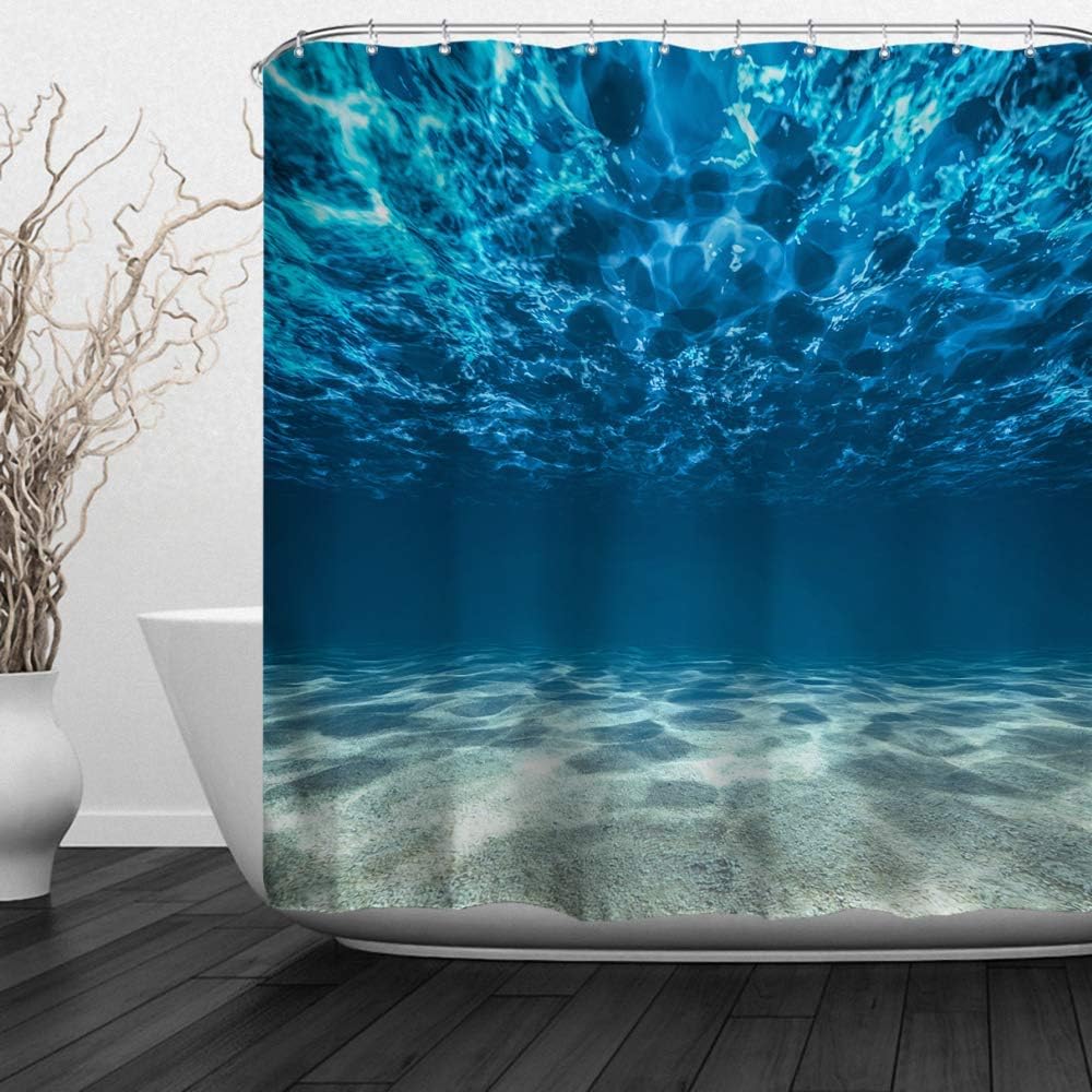 Waterproof Underwater Ocean Shower Curtain Deep Sea Tropical Blue Water Effect Bathroom Liner Polyester Decor