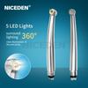 NICEDEN Silent LED Turbine Air Rotor Push Button Portable Dental LED High Speed Handpiece with 5 Lamps LED Light