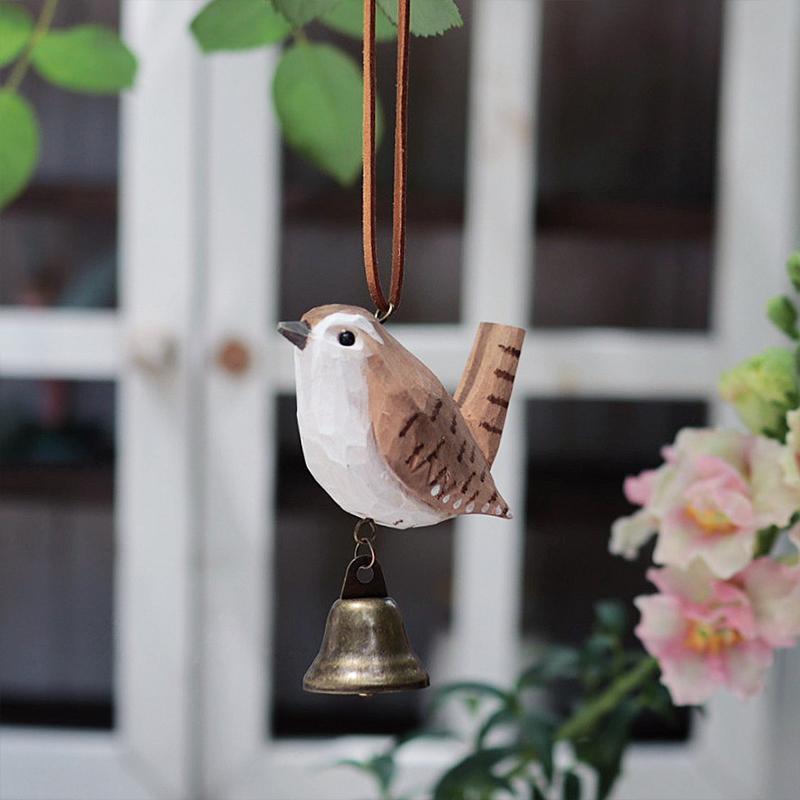 Rustic Handmade Wooden Bird Wind Chime Hanging Pendant Hand Carved Ornament Home Garden Decoration Gift