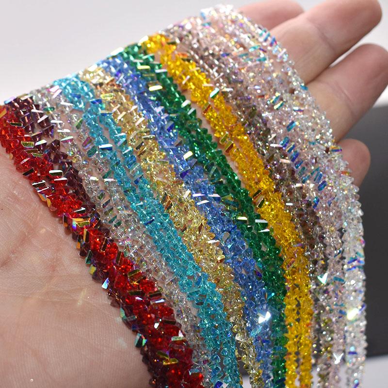 4mm 130pcs High Quality Triangle Crystal Glass Beads Shiny Color Loose Beads For Jewelry Making DIY Earring Necklace
