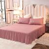 4pcs/set Korean Feather Embroidered Bed Skirt Bedding Set Female Princess Style Solid Color Double Sheet Quilt Cover Pillowcases Set