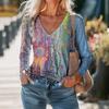 V-neck 3D Retro Printed Top Fashionable Casual Long Sleeved Women's T-shirts