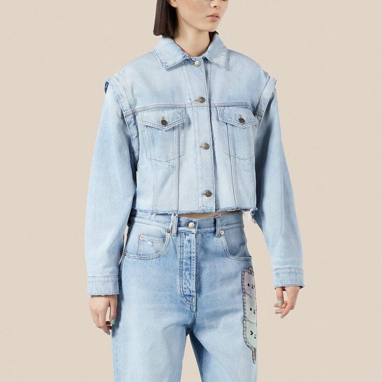 GUCCI Cropped Coats Women's Blue Lapel Moderate 737767-XDCFA-4452