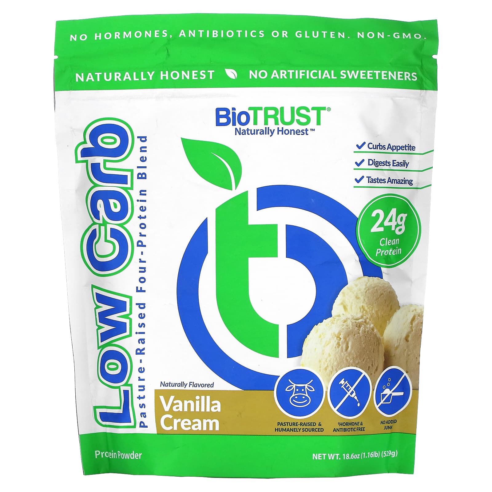 

BioTRUST, низьковуглеводний, вільного вигулу, суміш чотирьох протеїнів, ванільний крем, 1.16 фунта (529 г)