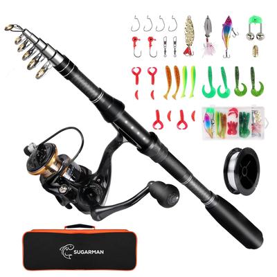 Sugarman Fishing Set 1.8M Collapsible Carbon Fishing Rod Spinning Reel Bait Line Storage Bag Beginner Sea Fishing