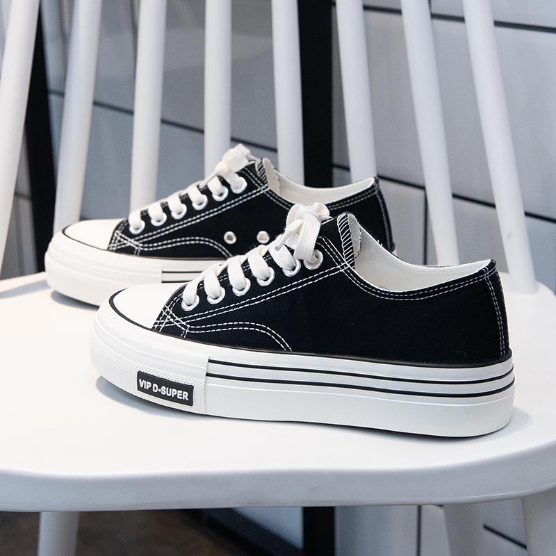 Women s Autumn 2024 Thick Sole Canvas Sneakers - Casual Style 39 чёрный