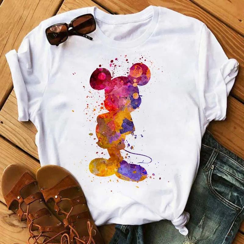 Disney Cartoon Mickey Mouse Print Cotton T-Shirt Women Tops Graphic Hippie Tees Funny Harajuku T-shirt Fashion Female Tshirt