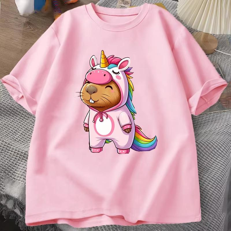 New Cute Unicorn Capibala Print Casual Tshirt Women Unisex T Shirt Summer Casual Short Sleeve Harajuku Tops Unisex Tops