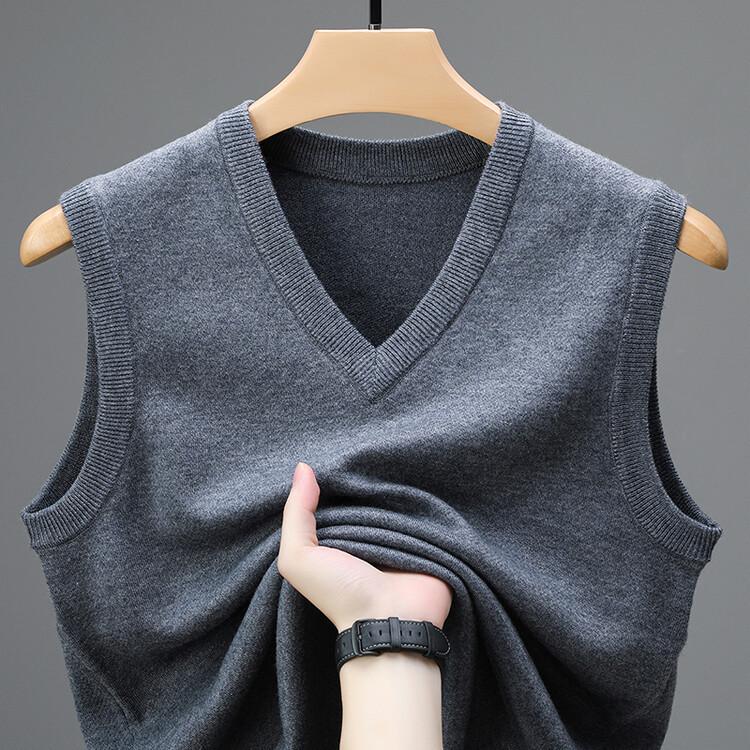 Men's V-Neck Wool Knit Vest - Autumn/Winter Solid Color, Middle-Aged & Elderly Style
