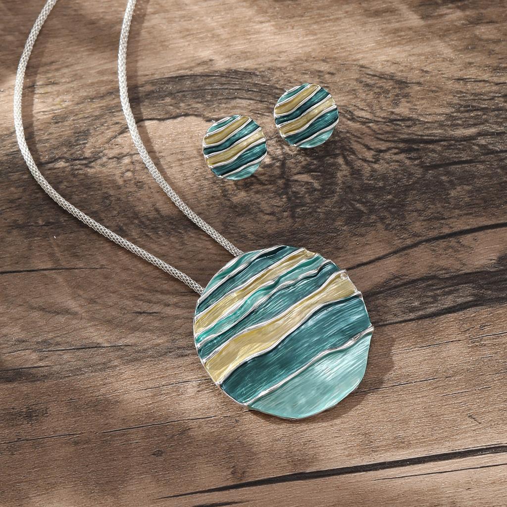 New Color Oil Round Line Wave Earrings Necklace Set Small Fresh Beach Women's Jewelry Set