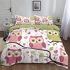 Cartoon Birds Owl Duvet Covers Single Size Printed Quilt Cover Set With Zipper,Microfiber Soft Breathable Reversible Bedding Set