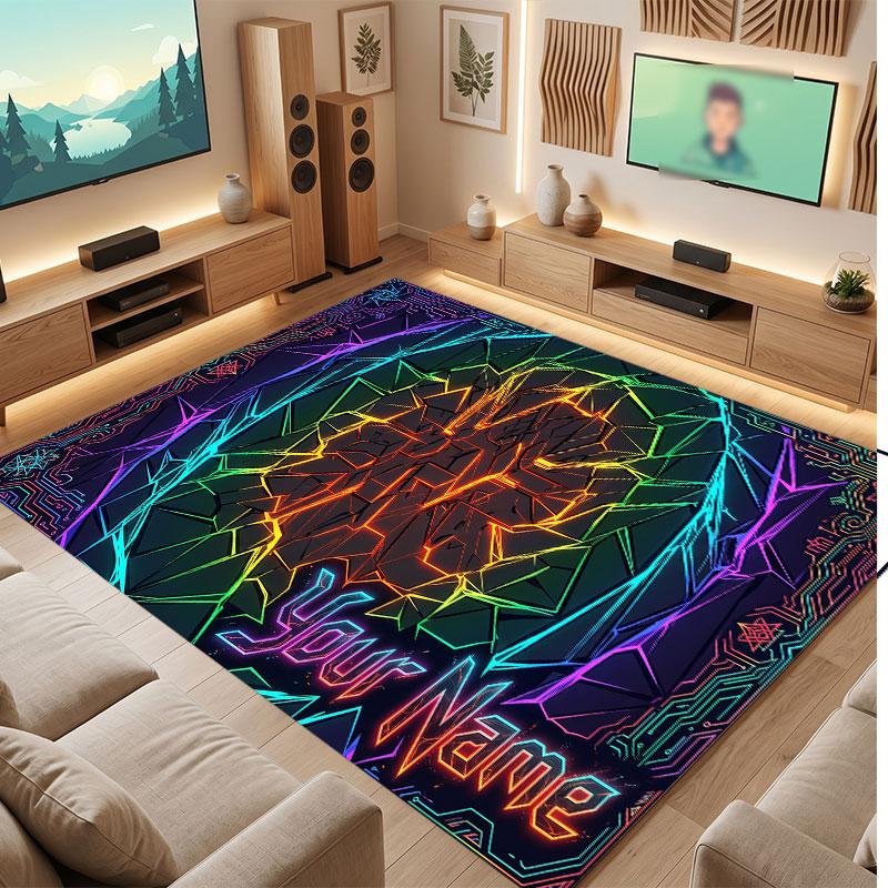 Abstract Geometric Theme Crystal Velvet Floor Rug Personalized Custom Name Text Warm Carpet Home Decoration