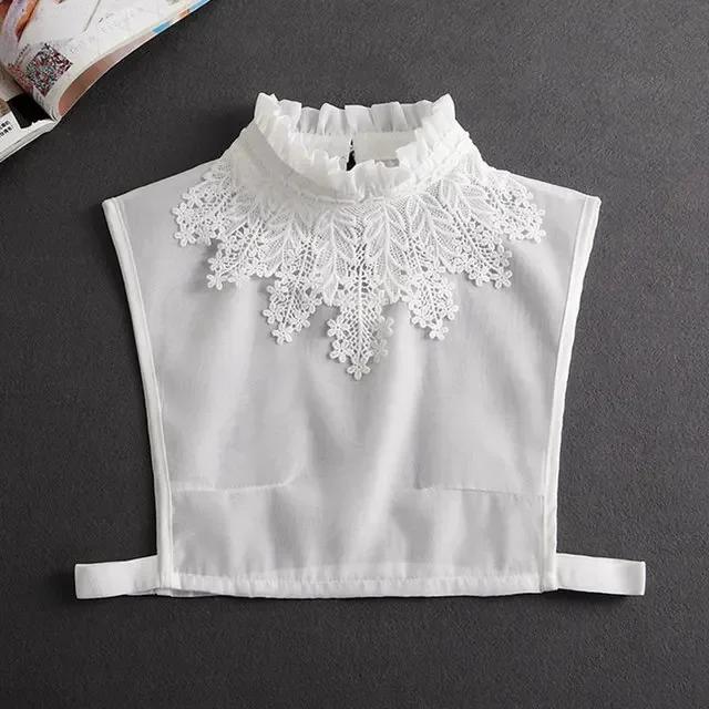 Fashion Front Tie White Fake Collar for Women Stand Detachable Collar Fake Girls Vintage Lace Ladies False Blouse Collar