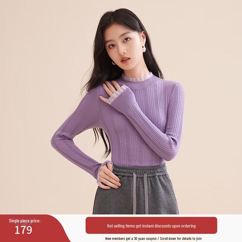 Xiangying Women s Anti-Pilling Ruffle Trim Knit Sweater S