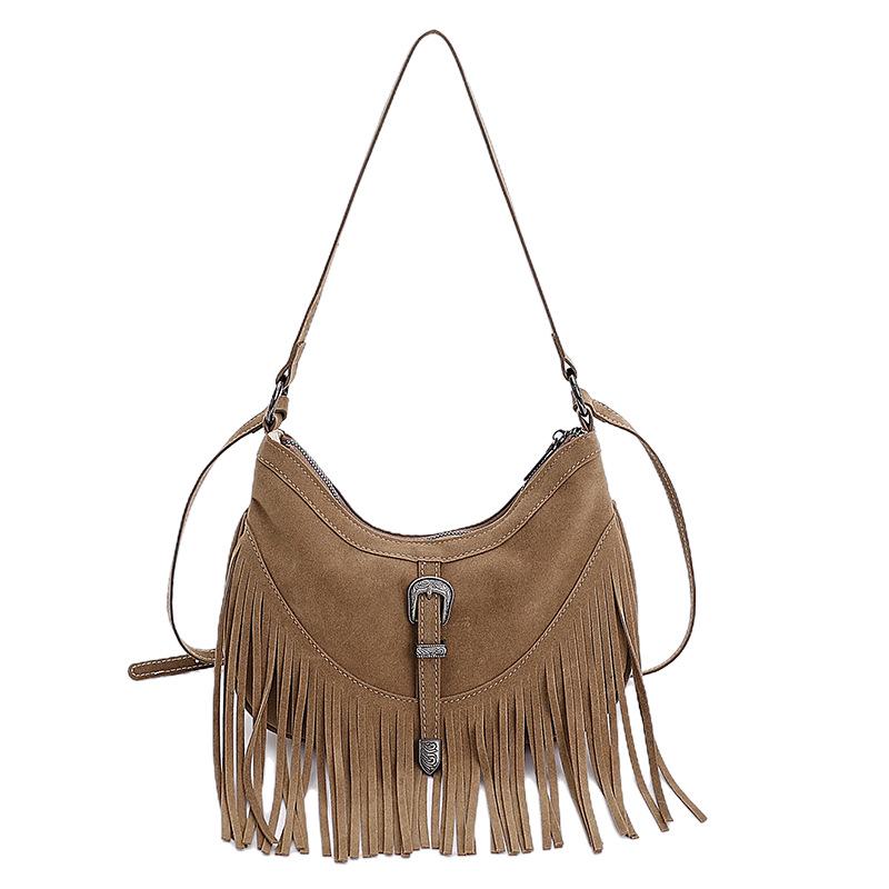 Vintage Suede Tassel Crossbody Bag - Autumn/Winter Fashionable Commute Tote